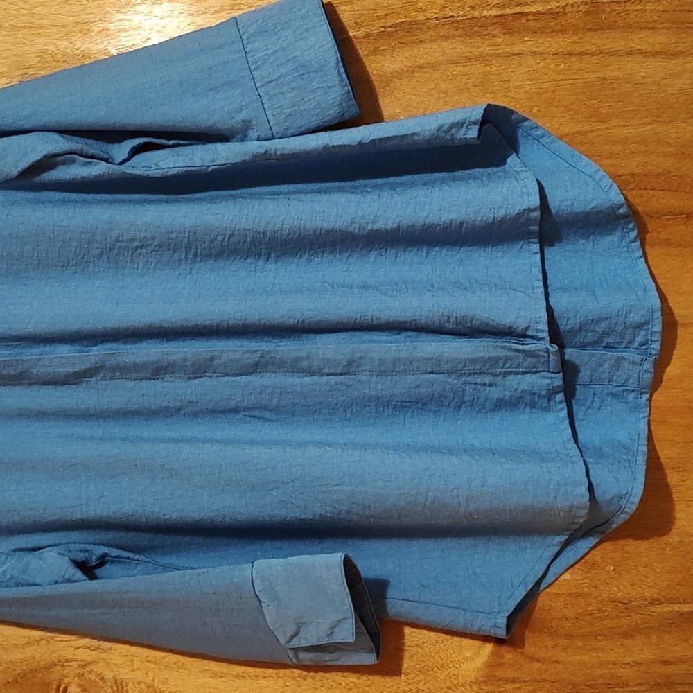 Boho Chic See The Light Blue Reverse Button Down … - image 3